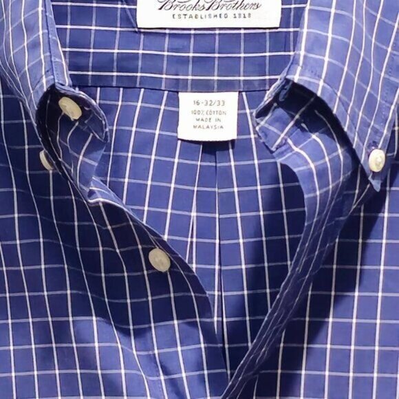 Brooks Brothers Men’s Blue/White Check L/S Shirt 16-32/33 - Picture 2 of 10